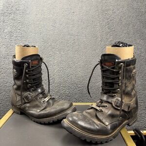 Harley-Davidson Motorcycle Biker Boots Black Leather Buckle Lace Up Mens 11